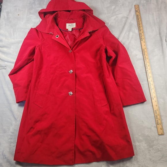 London Fog Jackets & Blazers - Fog by London Fog Red Trench Coat Womens Size  L Removable Hood Outerwear Jacket